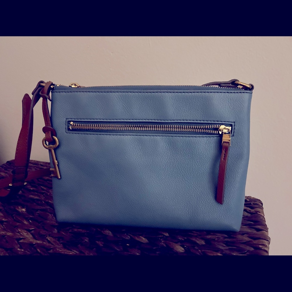 FOSSIL Fiona Blue Grey Leather FIONA Small Crossbody Purse-NICE